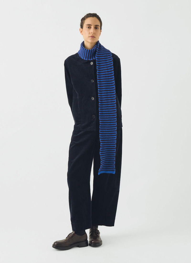 Micro Cable Striped Wool Scarf | Cobalt/Prune