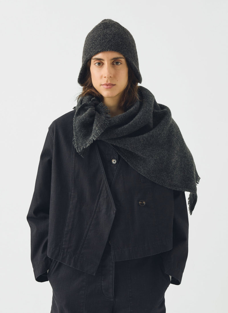 Fringed Wool Scarf | Charcoal Melange
