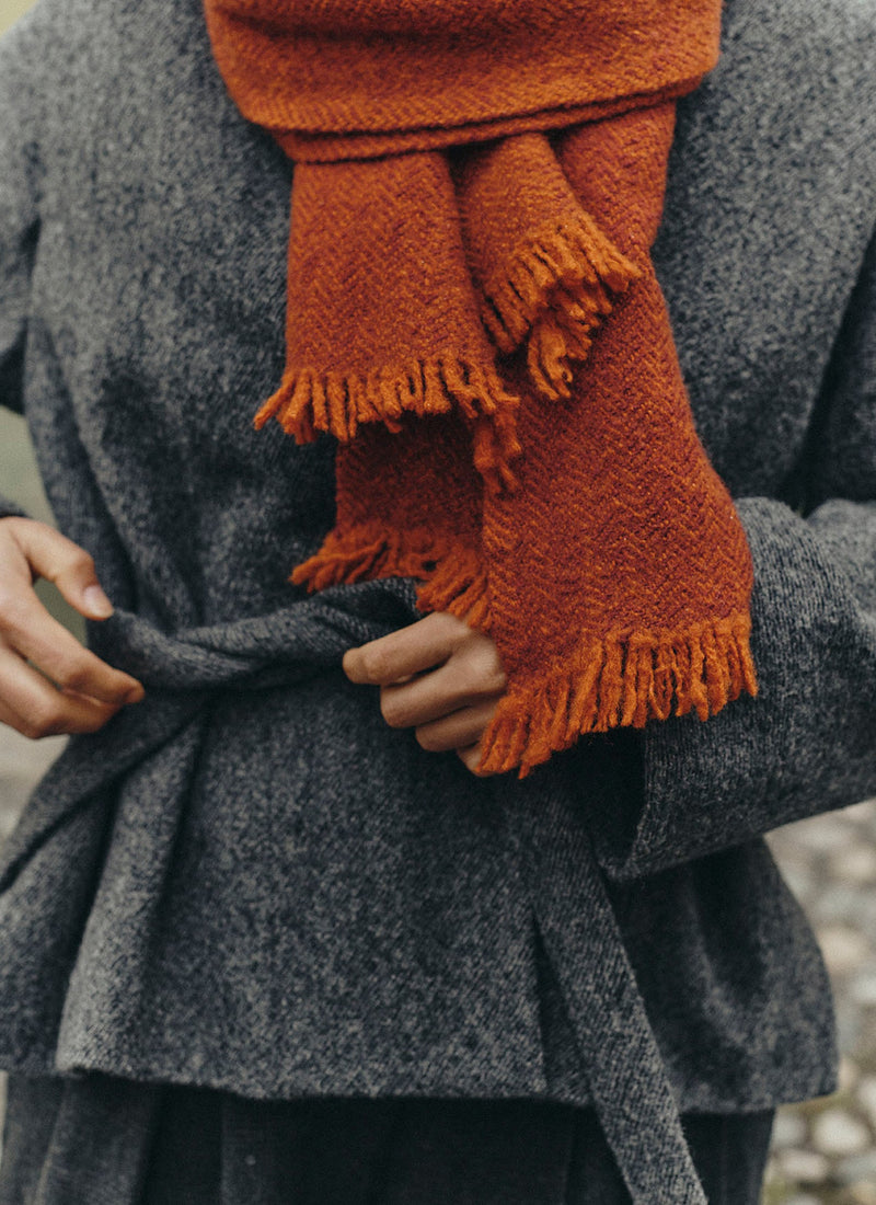 Chevron Wool Cashmere Scarf | Spice