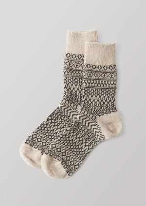 Nishiguchi Kutsushita Wool Jacquard Socks | Oat/Charcoal