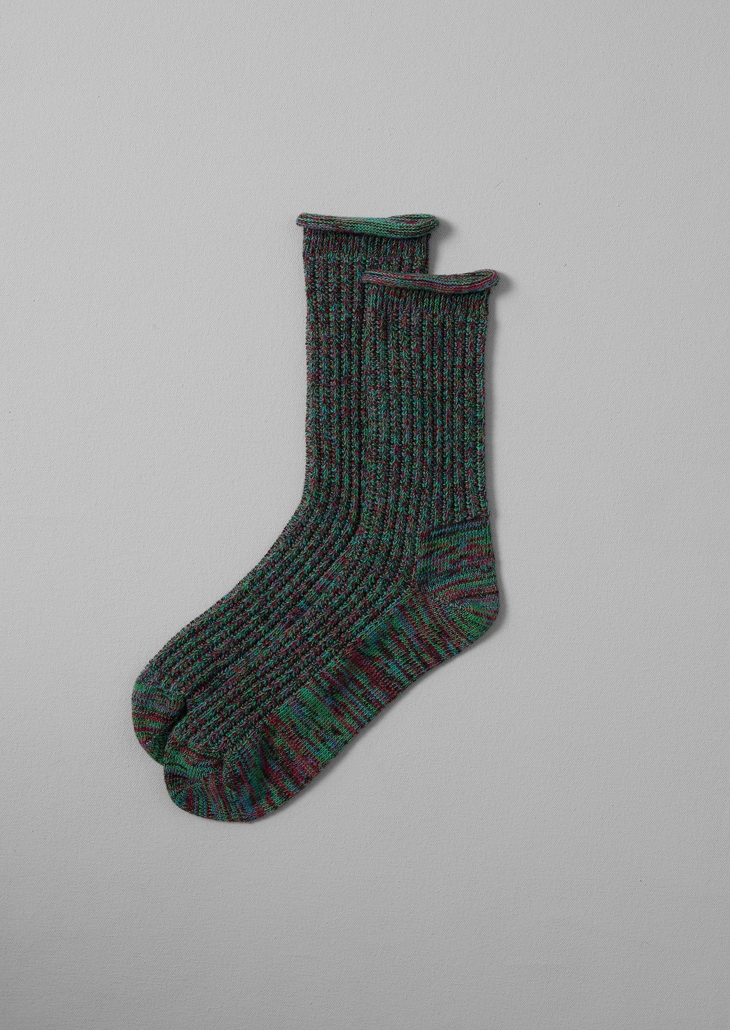 Cotton Marl Rib Socks | Green Mix