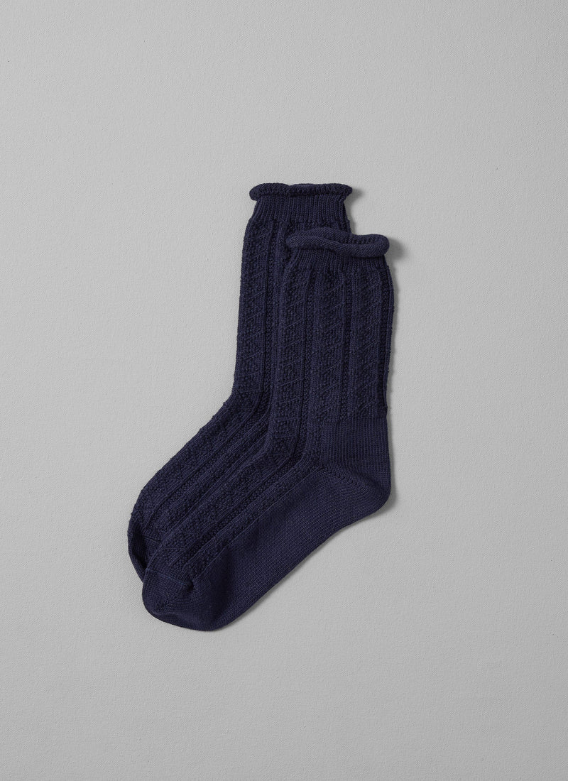 Guernsey Stitch Cotton Socks | Navy