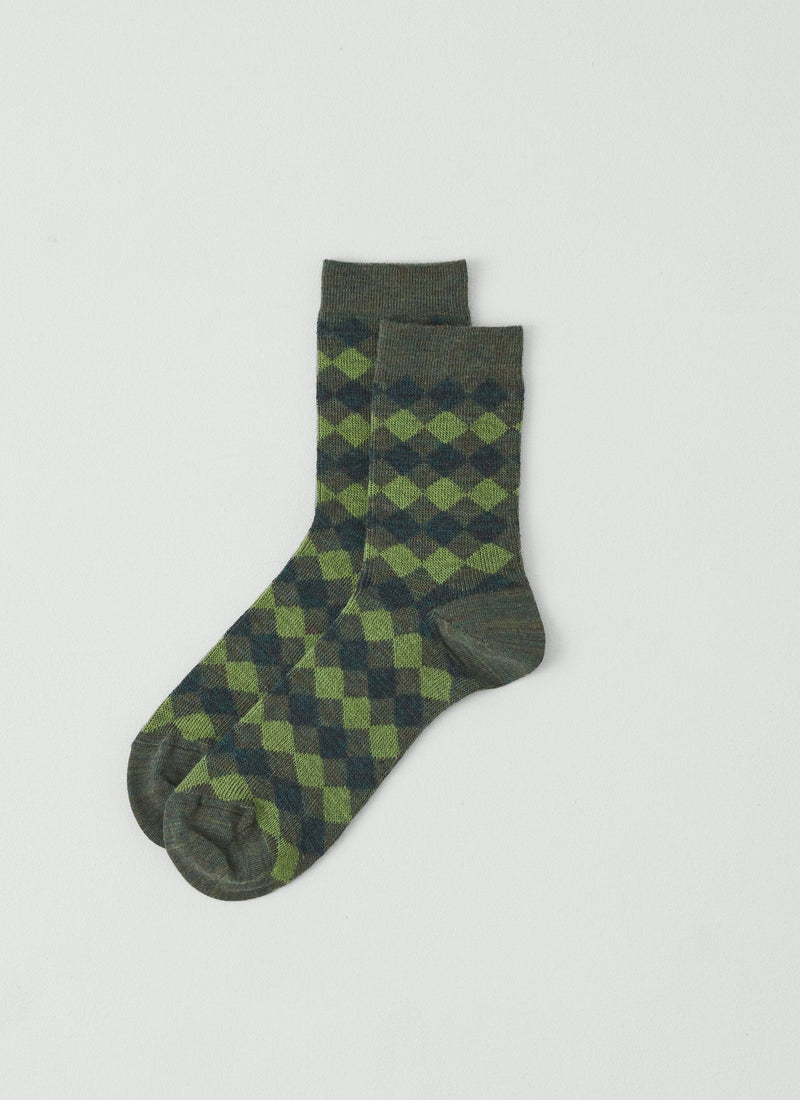 Diamond Jacquard Wool Socks | Green Multi