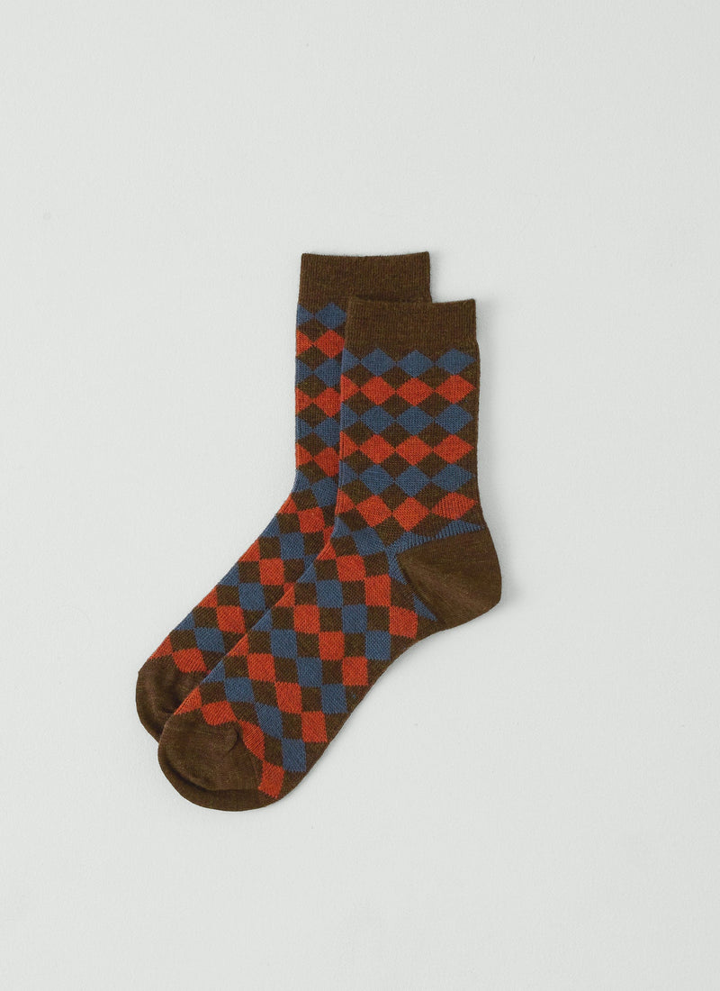 Diamond Jacquard Wool Socks | Red Multi