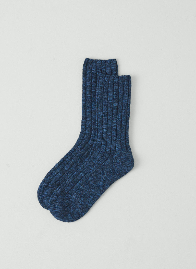 Cotton Slub Ribbed Socks | Blue Marl