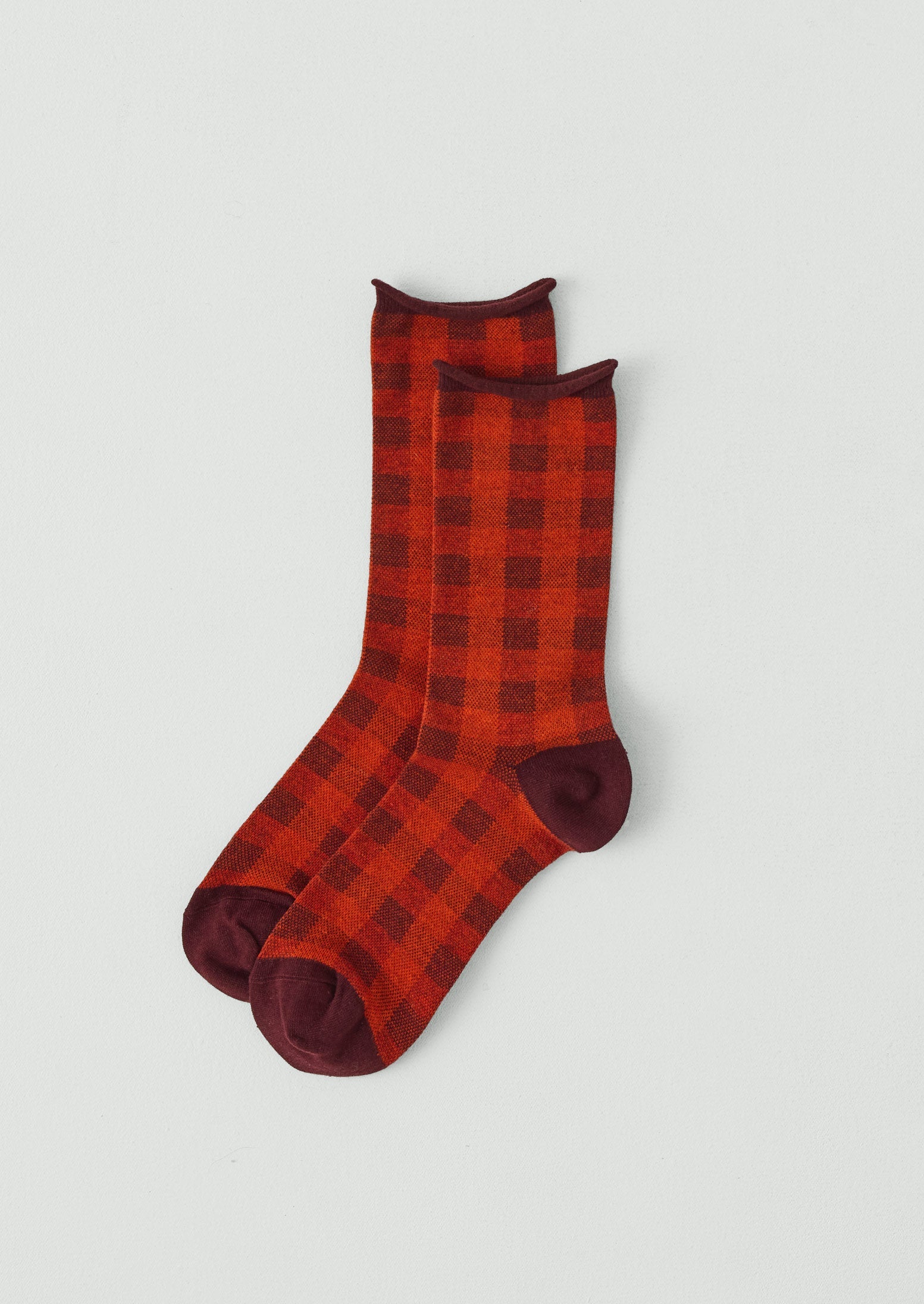 Check Cotton Cashmere Socks | Red/Plum
