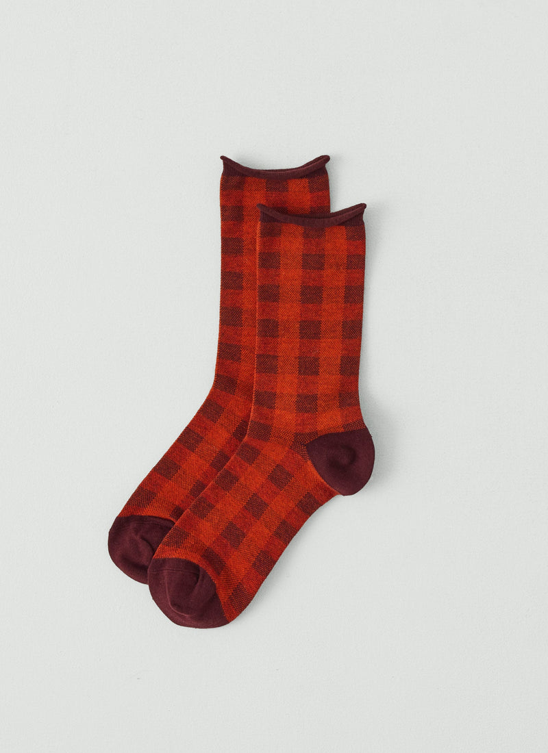 Check Cotton Cashmere Socks | Red/Plum
