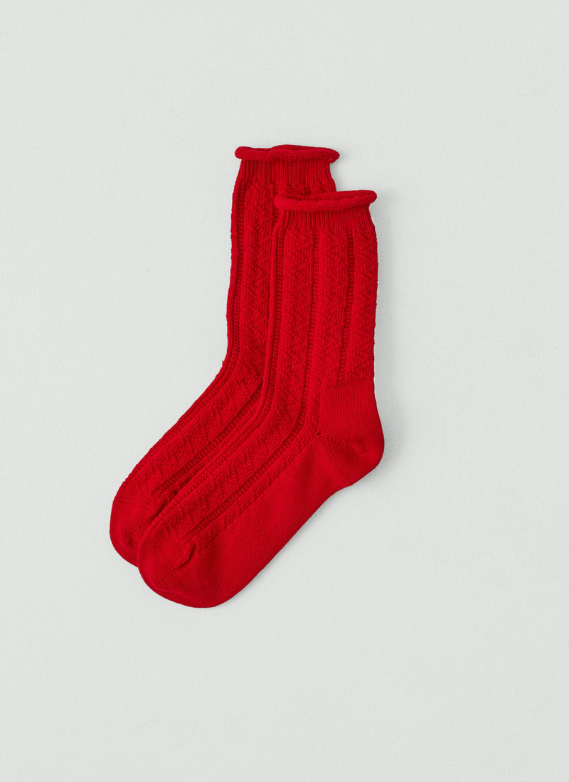Guernsey Stitch Cotton Socks | Cardinal Red