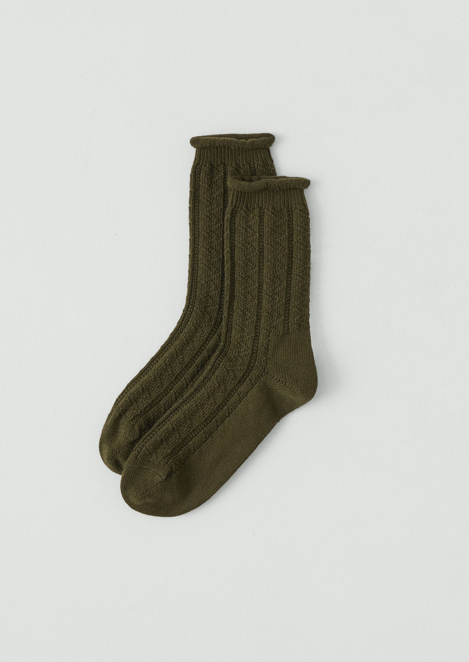 Guernsey Stitch Cotton Socks | Dark Khaki