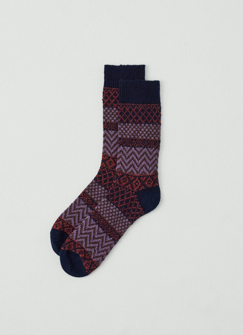 Mixed Fair Isle Wool Socks | Red/Navy