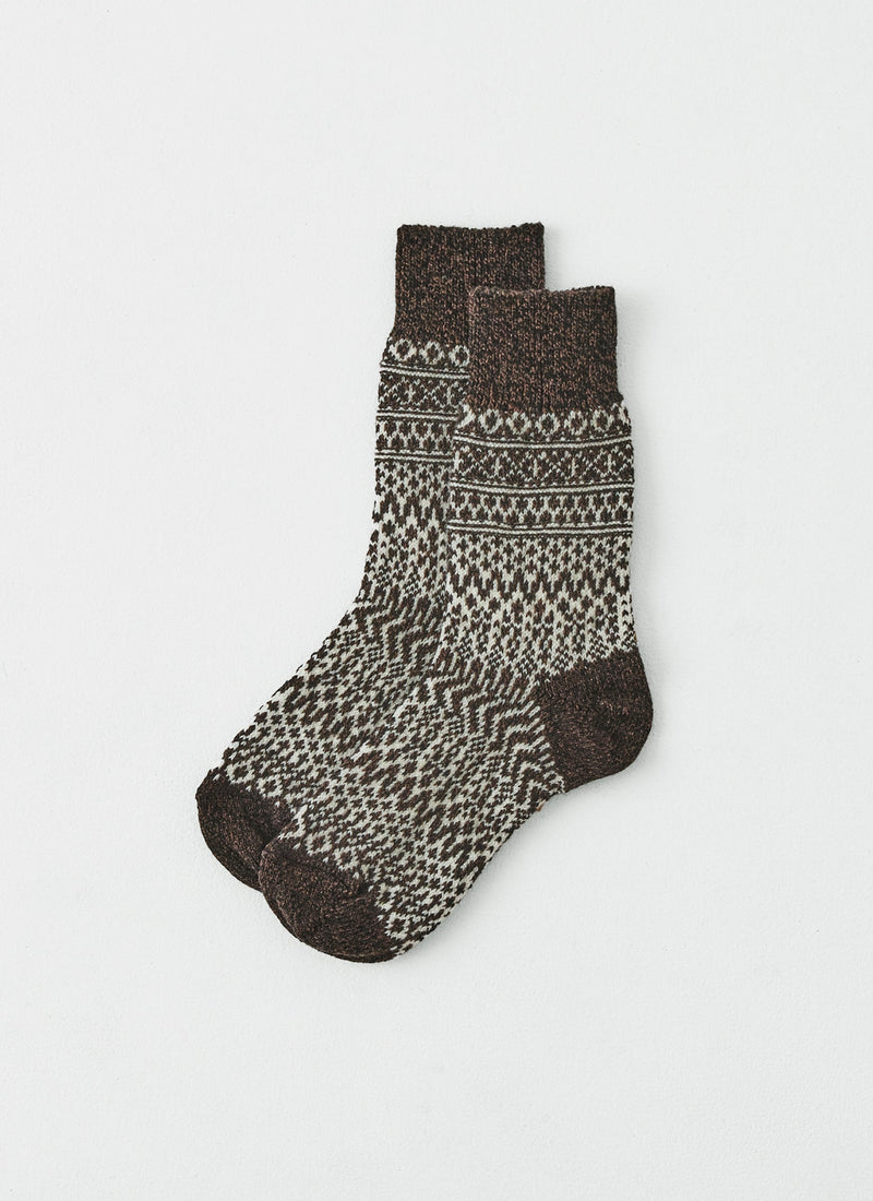 Nishiguchi Kutsushita Wool Jacquard Socks | Chocolate