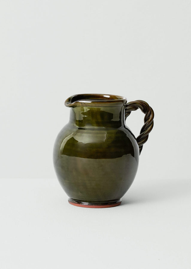 Poterie Barbotine Twisted Handled Pitcher | Bottle Green