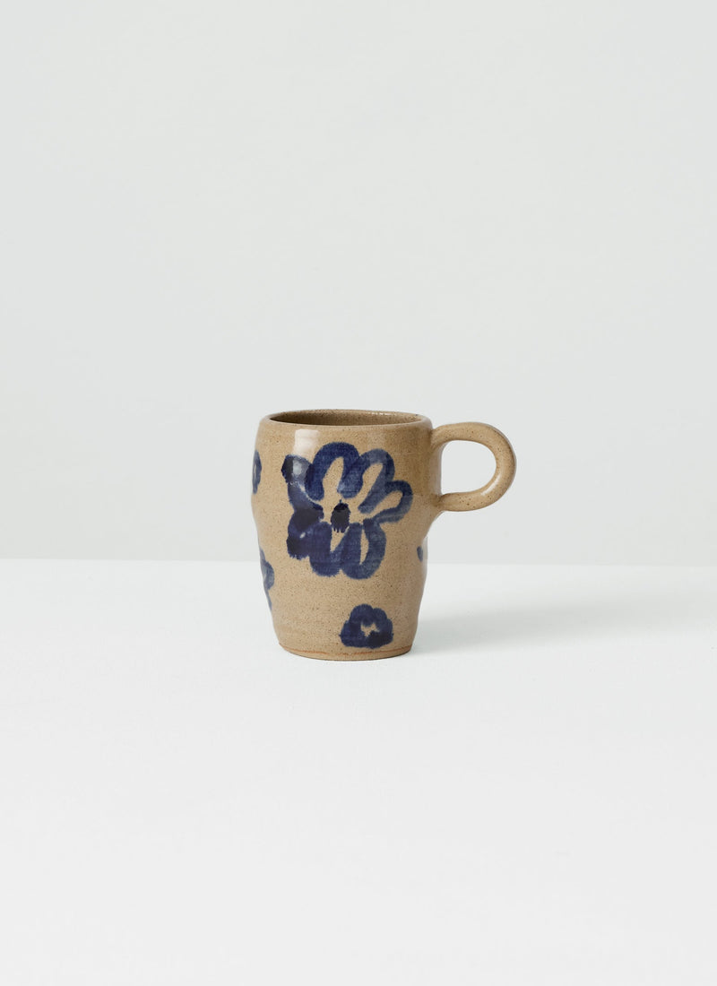 Zosia Painted Flower Tall Mug | Natural/Blue