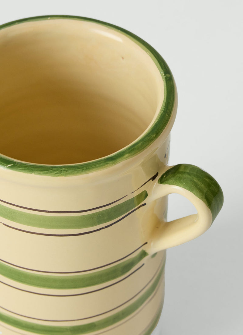 Cortona Stripe Utensil Jar | Cream/Leaf