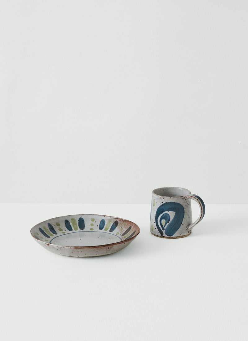 Annabel Roberts Stoneware Pasta Plate | White/Cobalt/Green