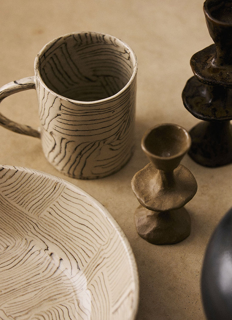 Fern Taylor Striped Nerikomi Mug | Off White/Black