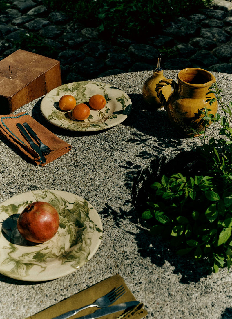 Poterie Barbotine Marbled Plate | Cream/Bottle Green