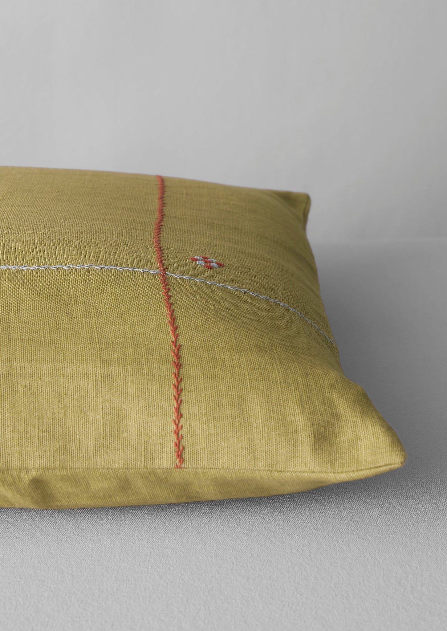 Embroidered Linen Square Pillow Cover | Flax