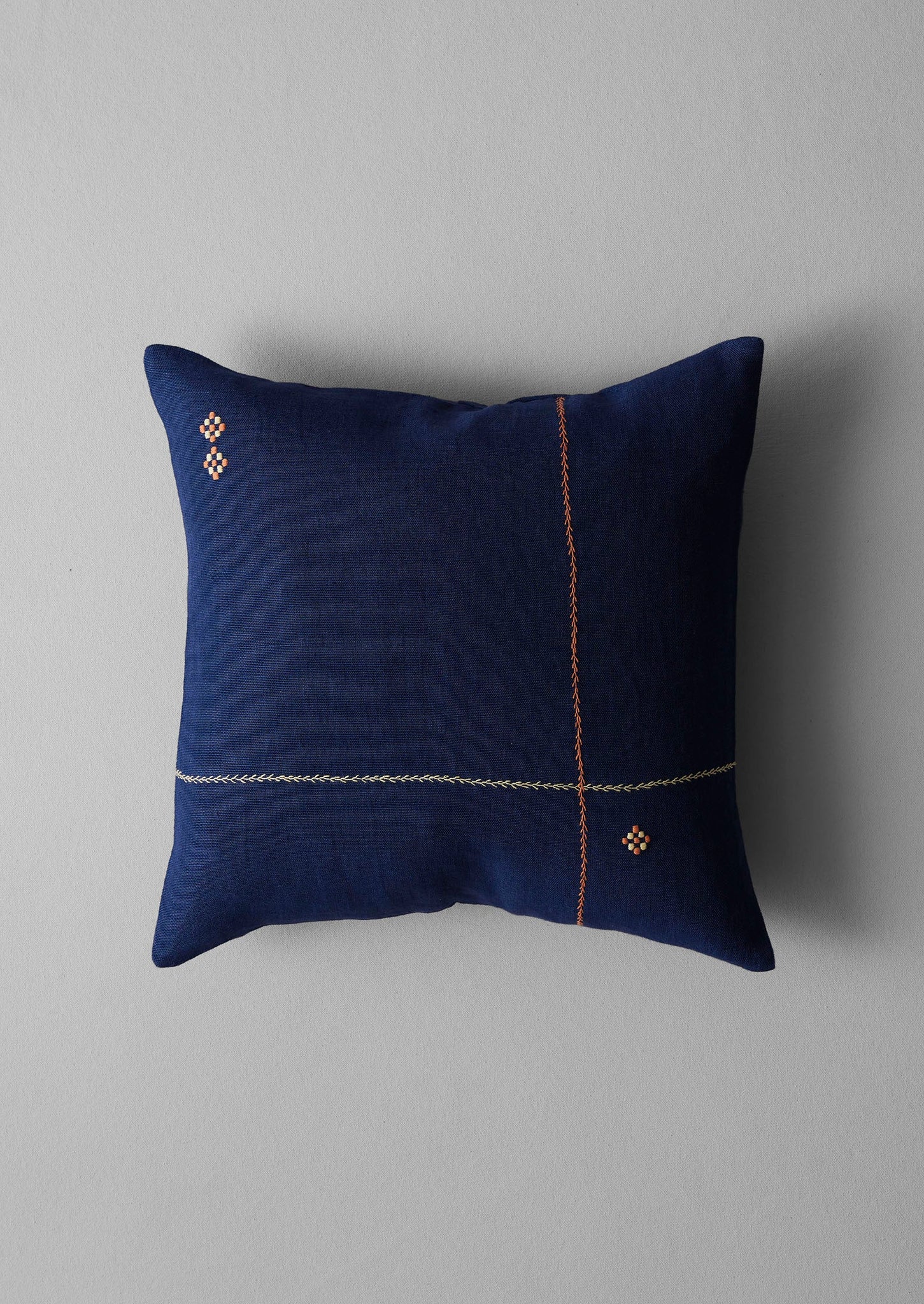 Embroidered Linen Square Pillow Cover | Smock Blue