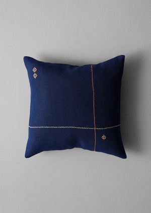 Embroidered Linen Square Pillow Cover | Smock Blue