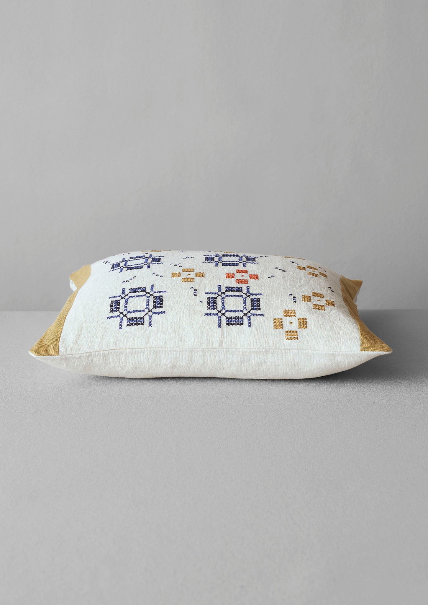 Cross Stitch Linen Pillow Cover | Ochre/Duffle Blue