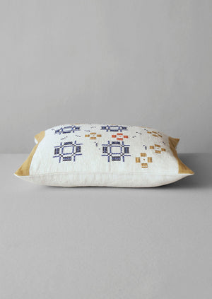 Cross Stitch Linen Pillow Cover | Ochre/Duffle Blue