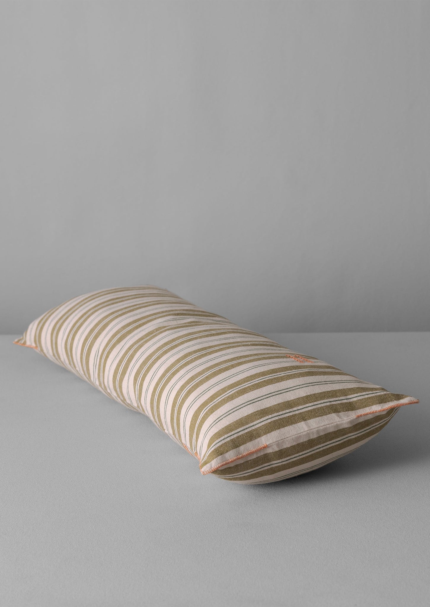 Ida Stripe Cotton Bolster Pillow | Wax Green