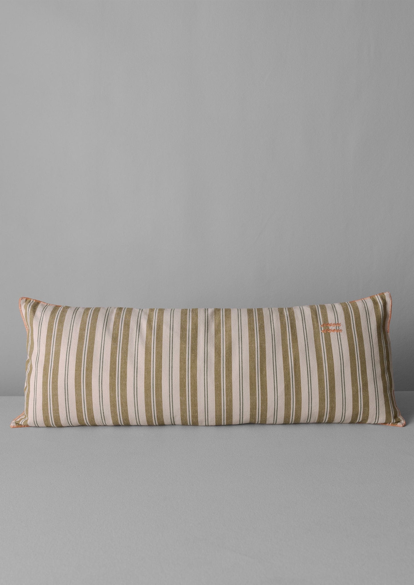 Ida Stripe Cotton Bolster Pillow | Wax Green