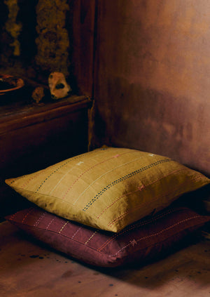 Basri Hand Embroidered Pillow Cover | Olive