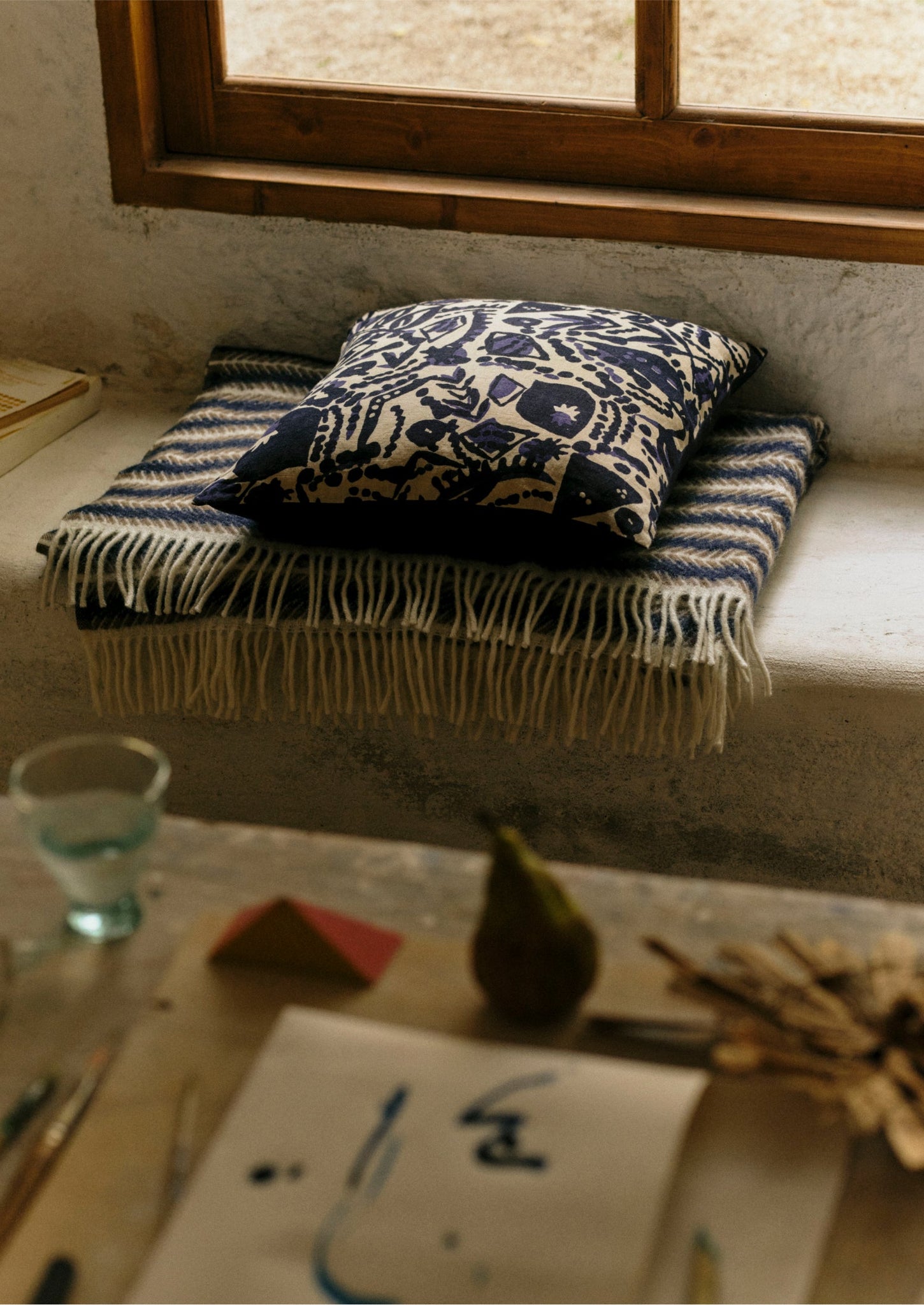 Moriko Print Pillow Cover | Ecru/Indigo