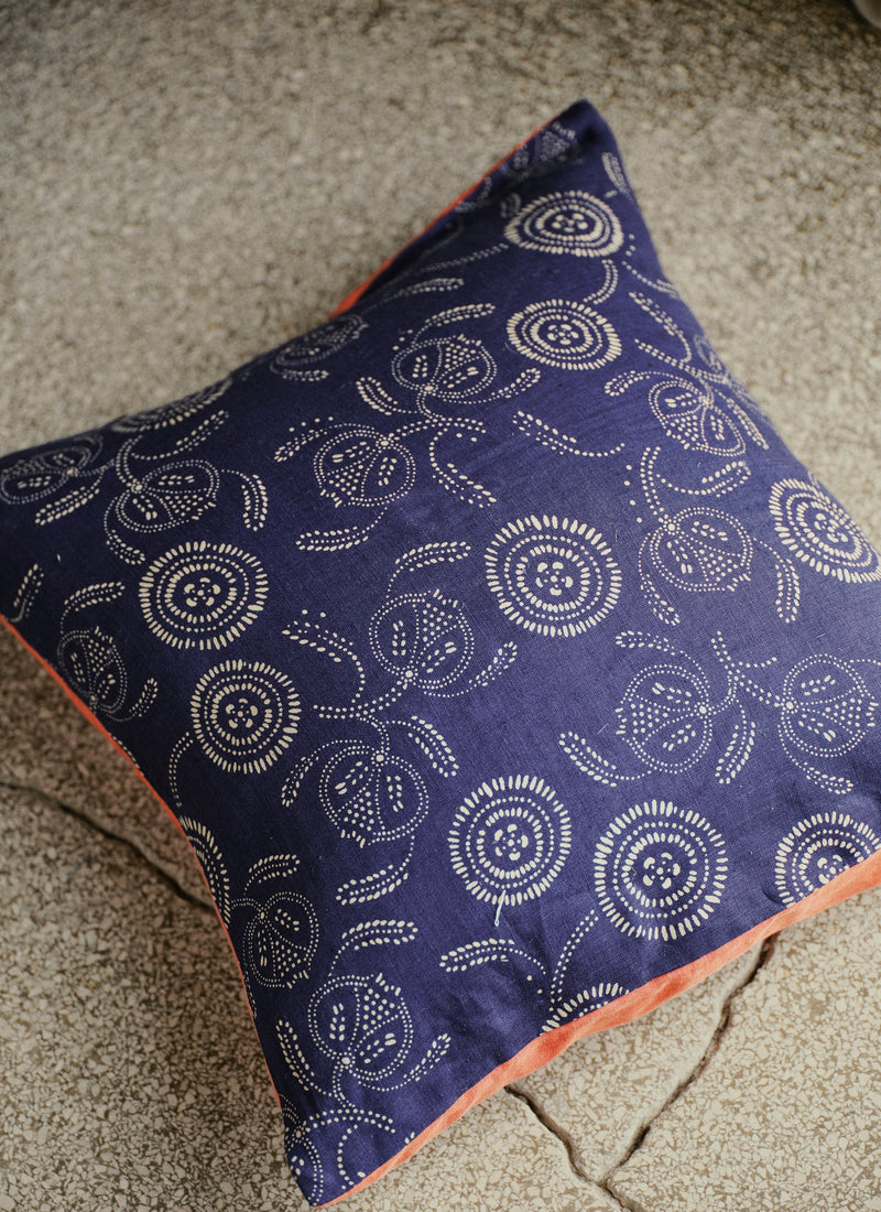 Pomegranate Print Pillow Cover | Indigo Blue/Ecru