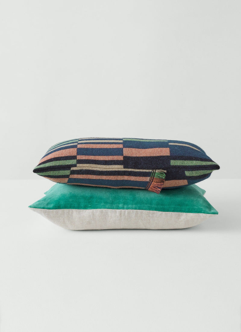 Bristol Weaving Mill Block Stripe Pillow Cover | Deep Blue/Fern