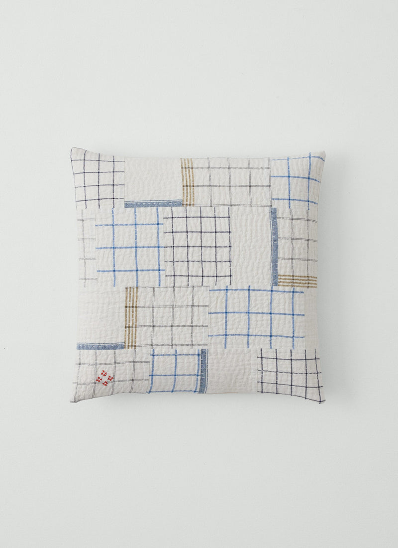 Tea Towel Check Patchwork Cushion Cover | Ecru/Multi