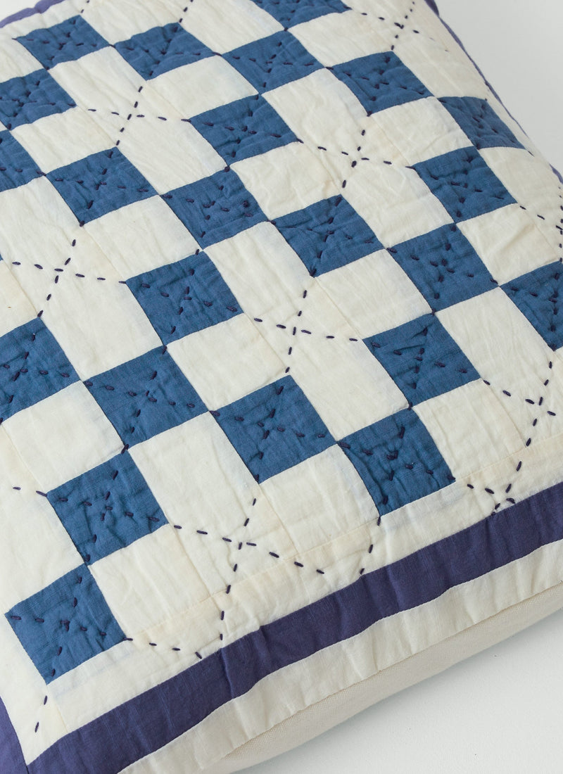 Lattice Patchwork Pillow Cover | Ecru/Aegean Blue