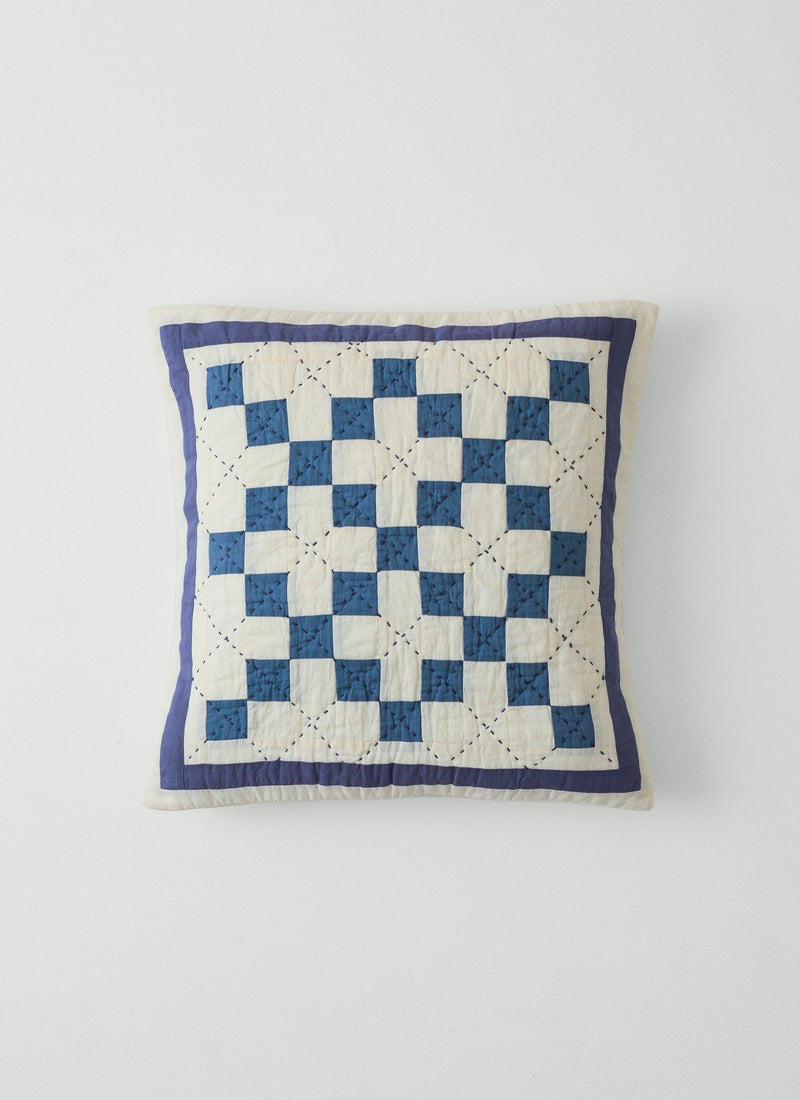 Lattice Patchwork Pillow Cover | Ecru/Aegean Blue
