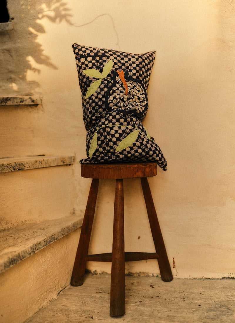 Batik Embroidered Pomegranate Pillow Cover | Provencal Blue