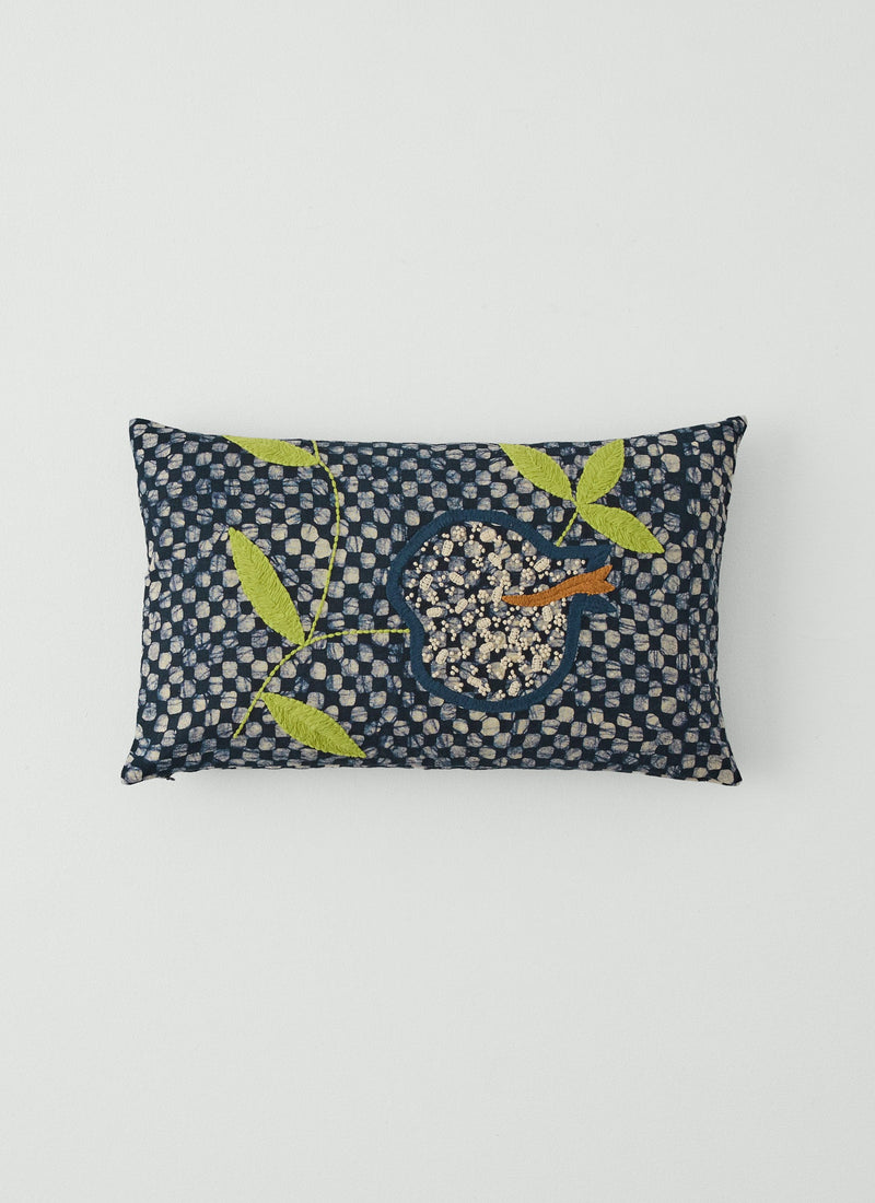 Batik Embroidered Pomegranate Pillow Cover | Provencal Blue