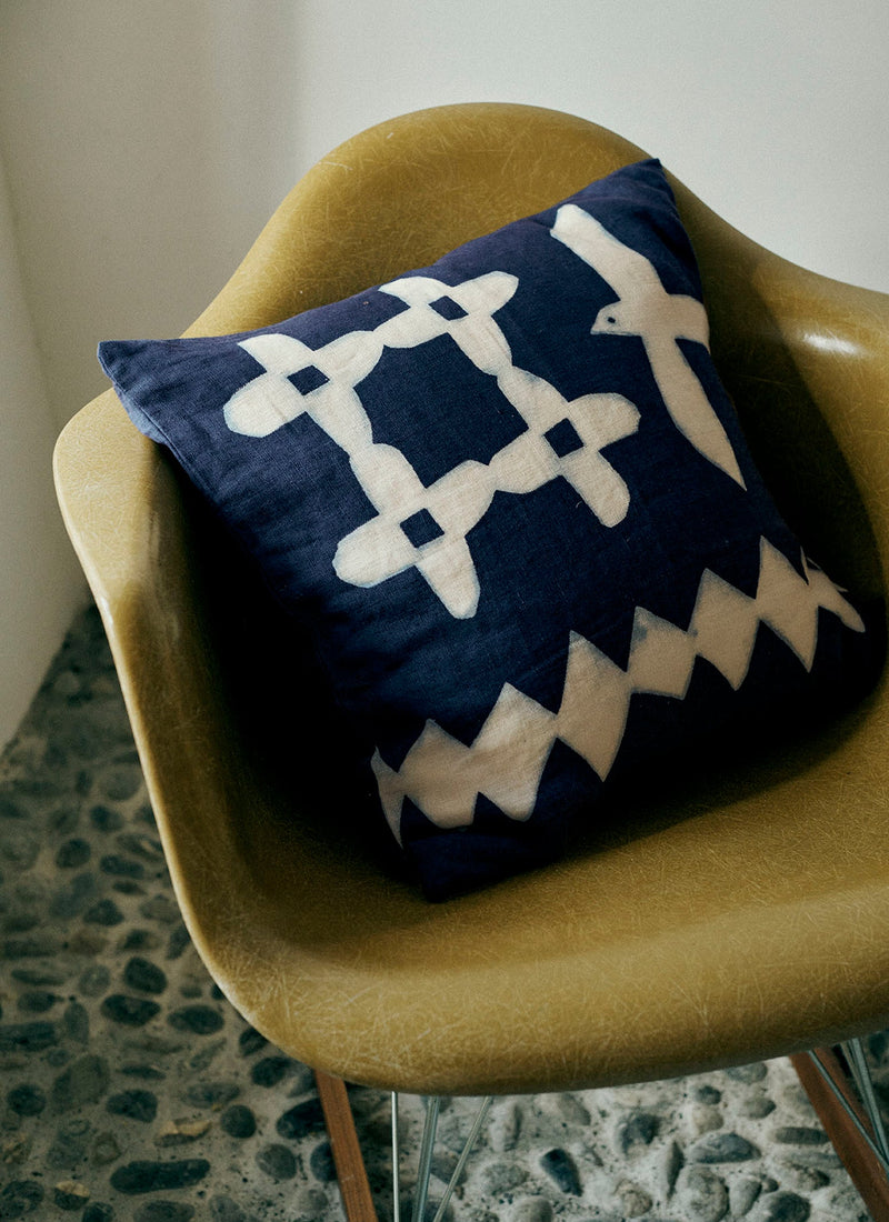 Emma Carlow Cut Out Bird Print Pillow Cover | Indigo Blue/Ecru