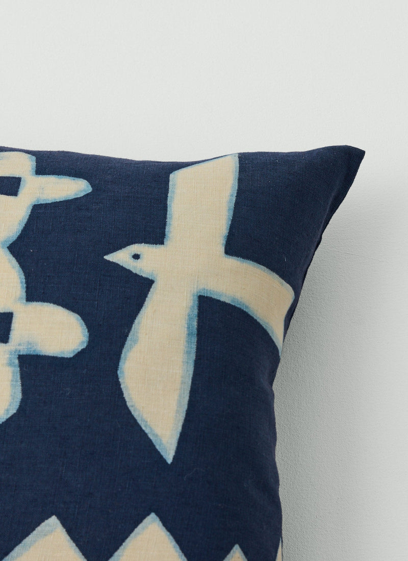Emma Carlow Cut Out Bird Print Pillow Cover | Indigo Blue/Ecru