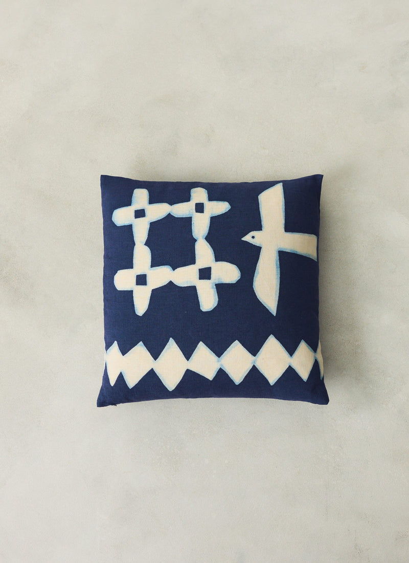 Emma Carlow Cut Out Bird Print Pillow Cover | Indigo Blue/Ecru