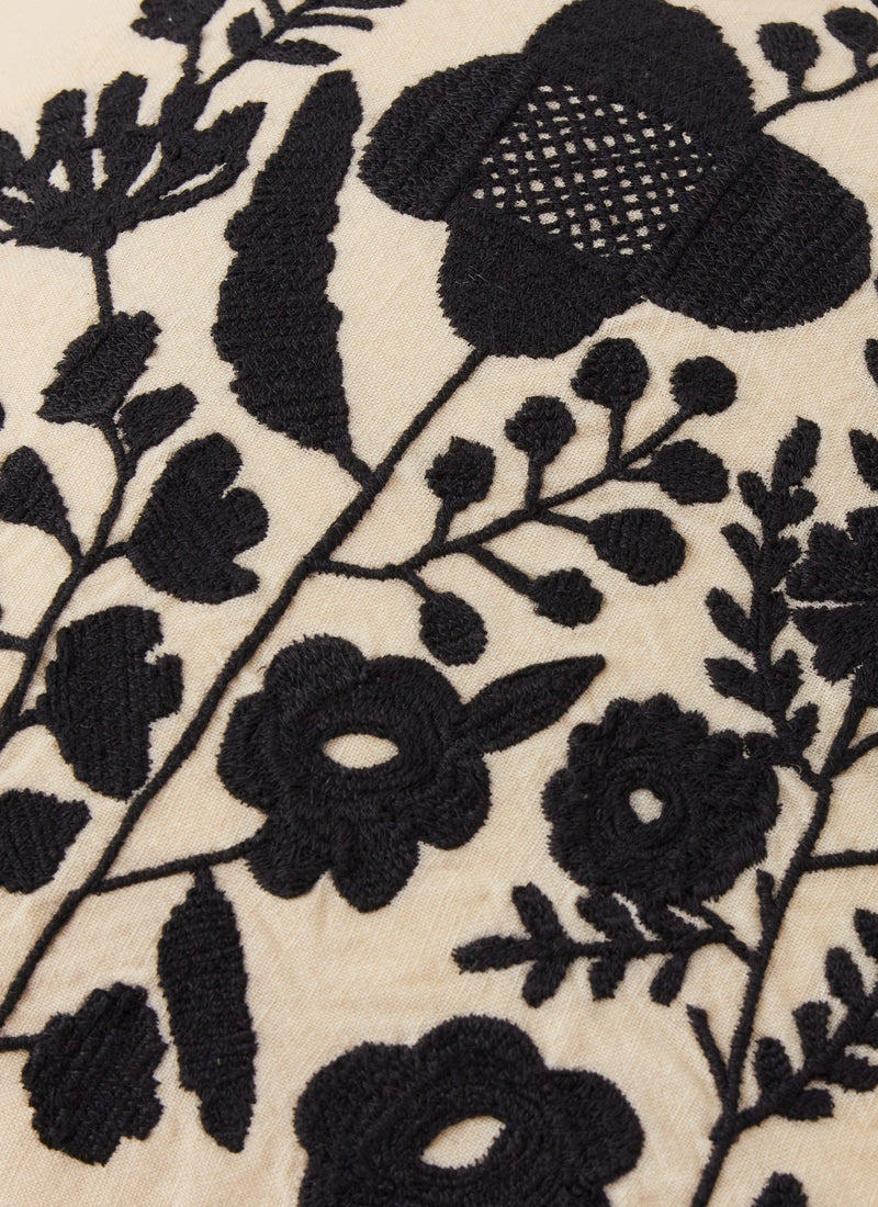 Floral Folk Embroidered Pillow Cover | Cream/Kohl