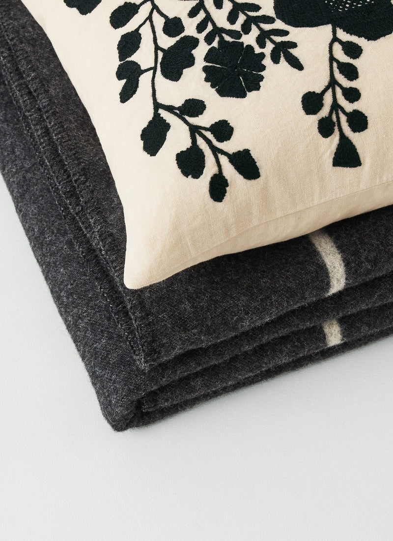 Floral Folk Embroidered Pillow Cover | Cream/Kohl