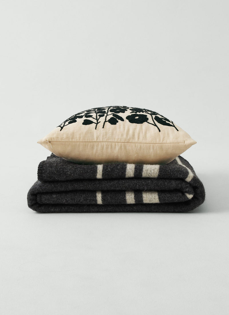 Floral Folk Embroidered Pillow Cover | Cream/Kohl