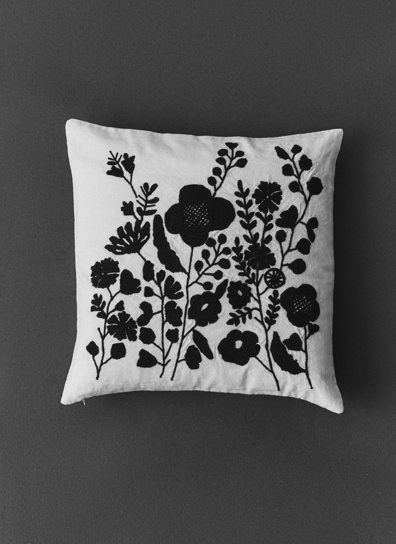 Floral Folk Embroidered Pillow Cover | Cream/Kohl