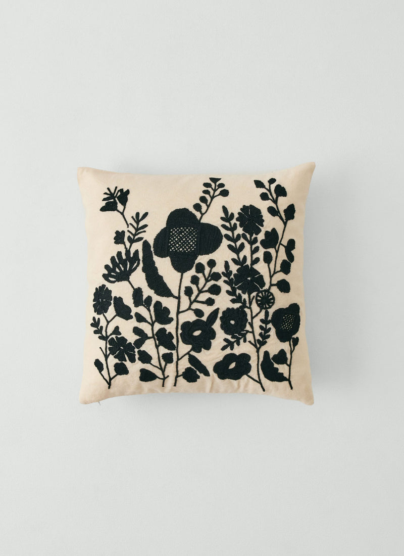 Floral Folk Embroidered Pillow Cover | Cream/Kohl