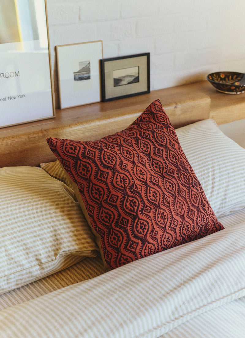 Peggy Angus Small Damask Block Print Pillow Cover | Terracotta/Mulberry