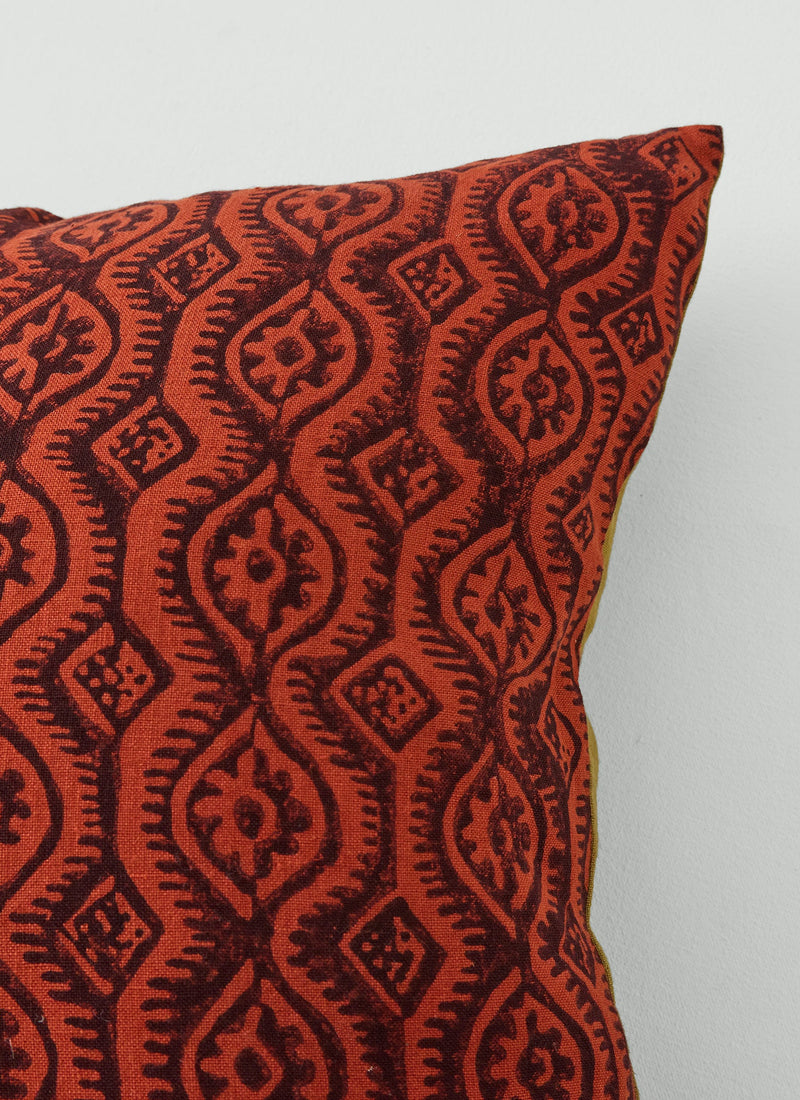 Peggy Angus Small Damask Block Print Pillow Cover | Terracotta/Mulberry