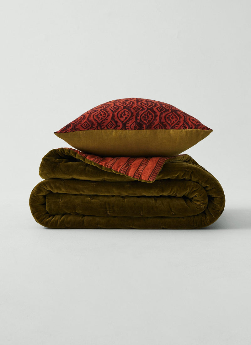 Peggy Angus Small Damask Block Print Pillow Cover | Terracotta/Mulberry
