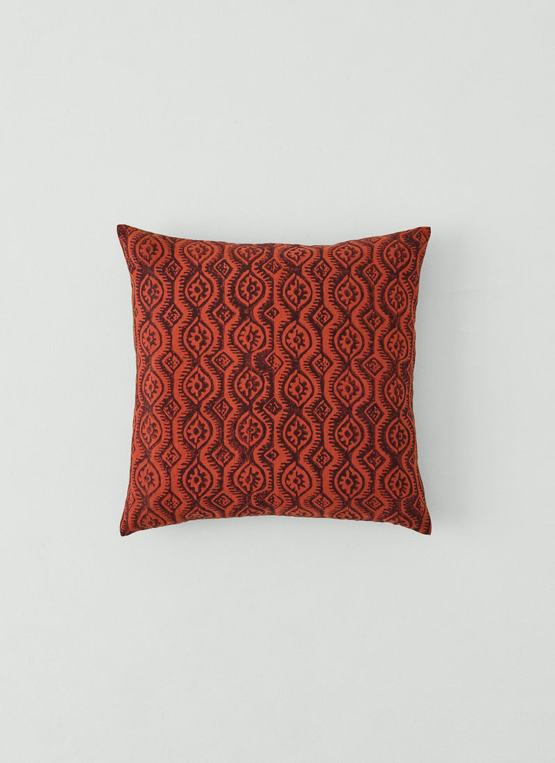 Peggy Angus Small Damask Block Print Pillow Cover | Terracotta/Mulberry