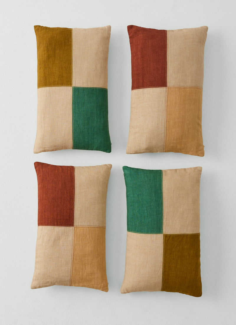 Eave Panelled Linen Pillow Cover | Red Sand/Flax/Ecru